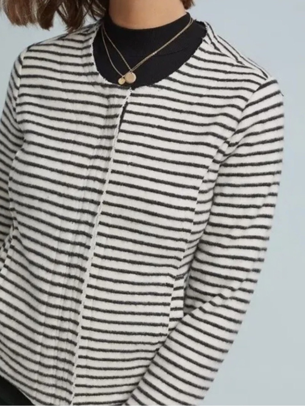 Dolan Striped Black & White Moto Crewneck Jacket